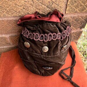 Vintage Edwardian Velvet Satin Crown Austen Bridgerton Drawstring Pouch Bag Gift